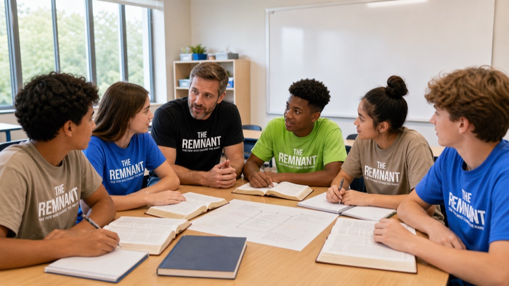 A small group learning together in a bright classroom