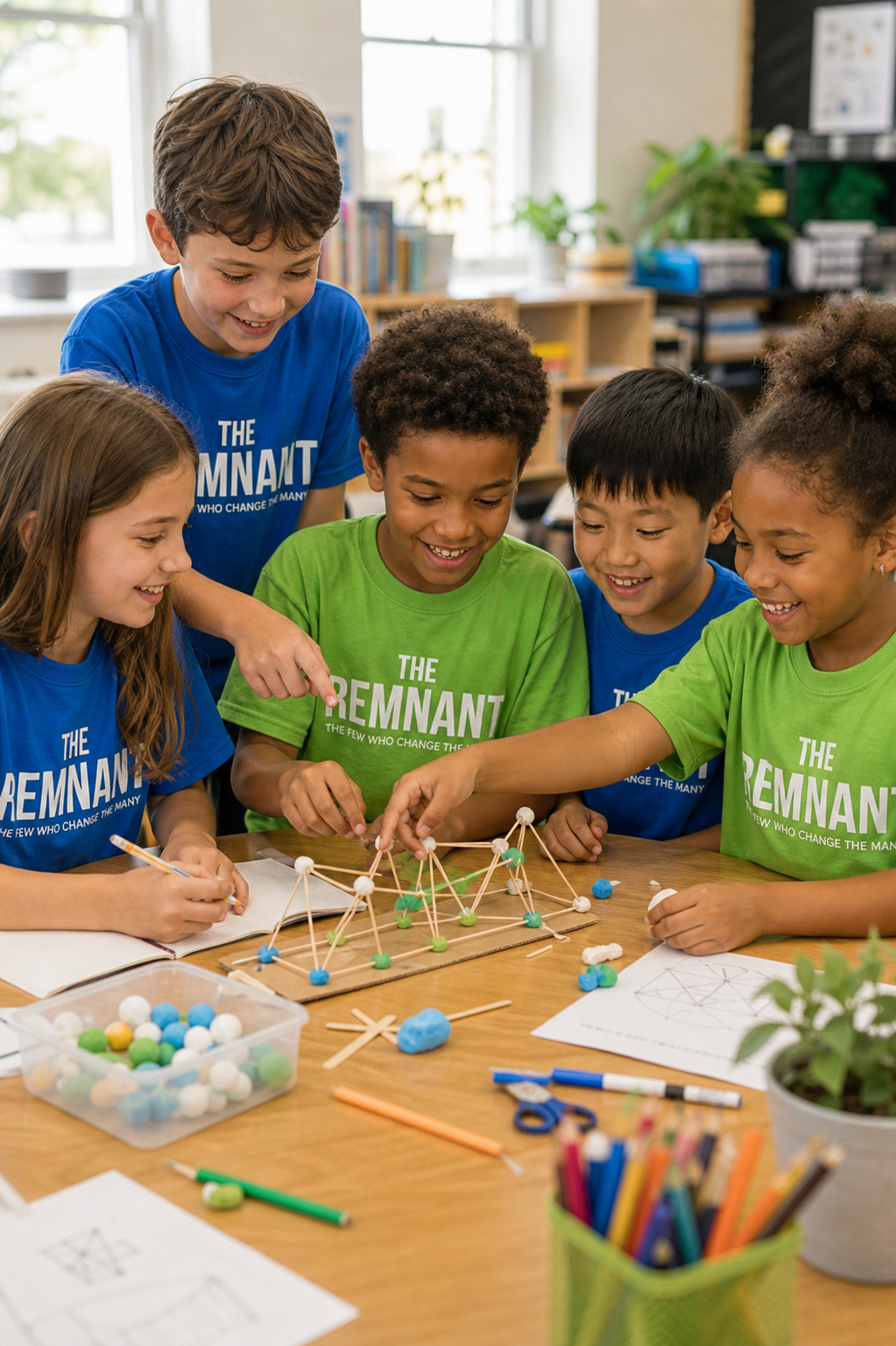 Remnant Kids collaborating on a hands-on classroom activity
